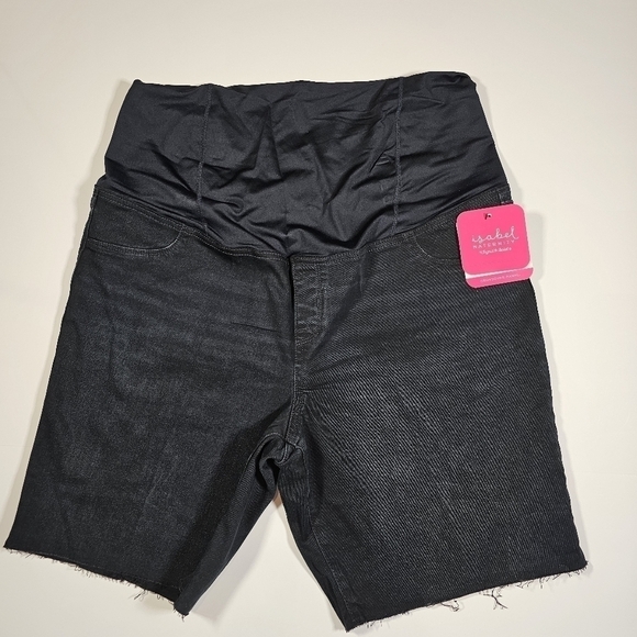 Isabel Maternity Crossover Panel Black Wash Denim Bermuda Shorts Size  NWT - Picture 5 of 13